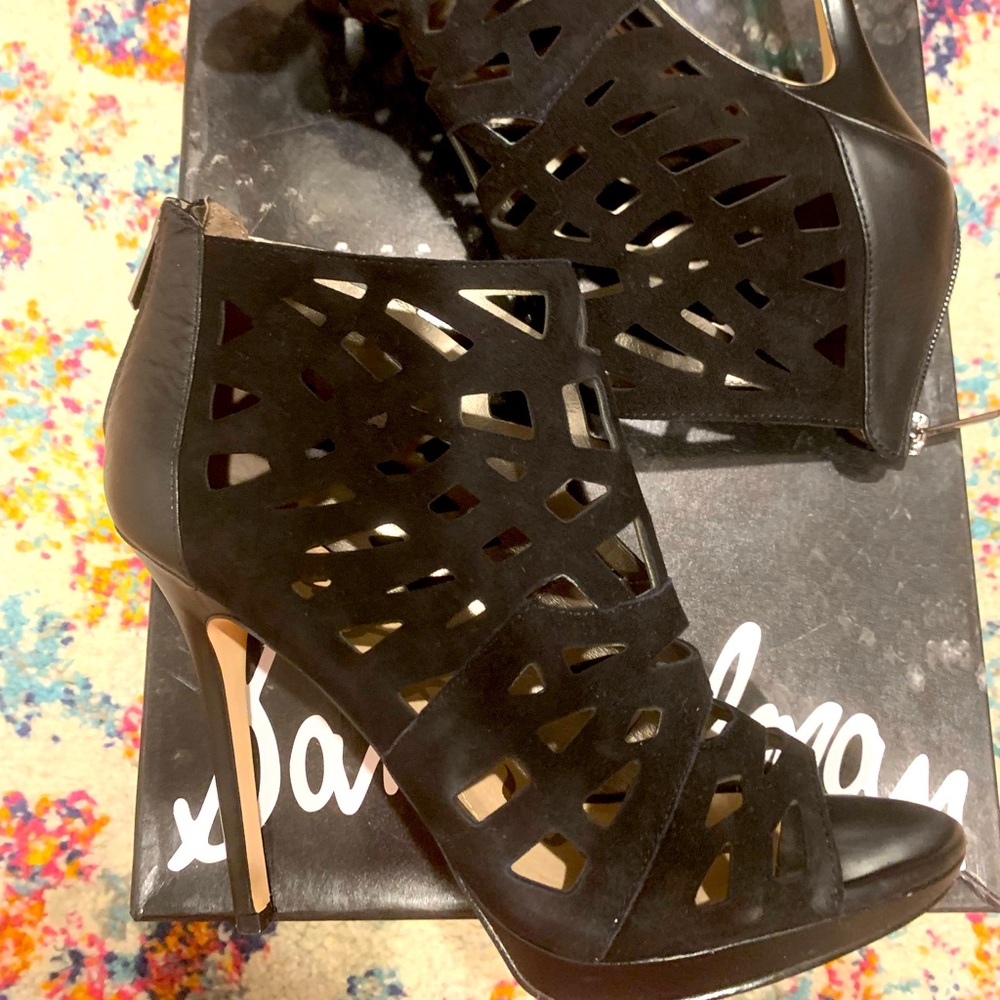 Sam Edelman suede and leather cage heels